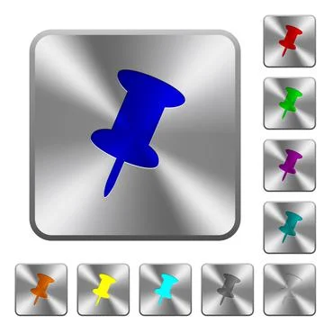 Push pin rounded square steel buttons Illustrazione stock