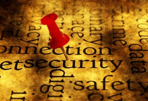 Push pin on security word cloud Illustrazione stock