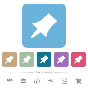 Push pin solid flat icons on color rounded square backgrounds Illustrazione stock