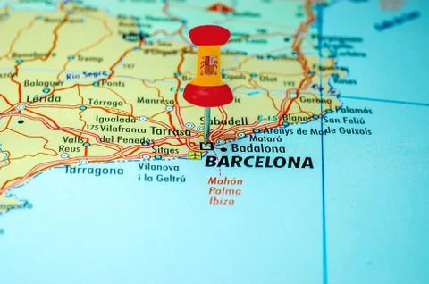 Push pin with spain flag Stock Photos