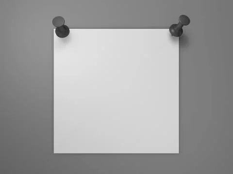 Push pin on white note. 3D Stock Illustration