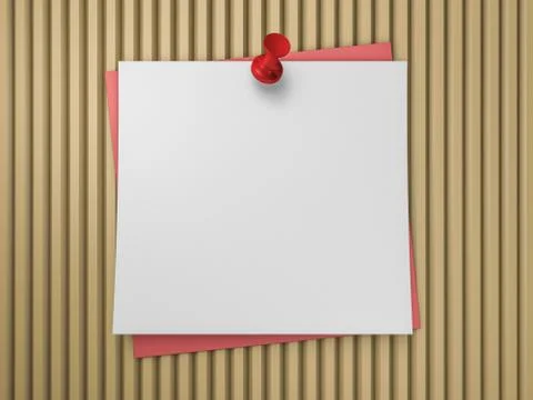 Push pin on white note. 3D Stock Illustration