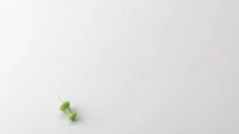 Push pins dropped onto table in slow motion Stock Footage 117349974