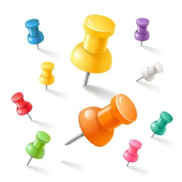 Push pins icons set. Vector illustrations. Ilustração Stock