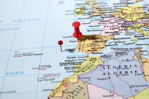 Push pins on map Stock Photos