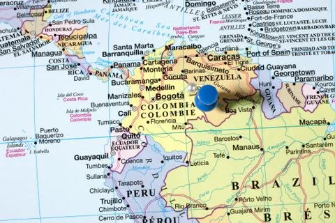 Push pins on world map Stock Photos