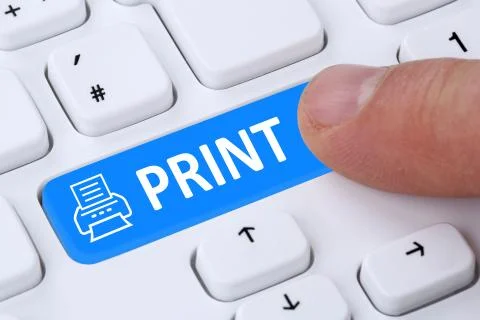 Push print button printing on printer from computer Stock Illustration