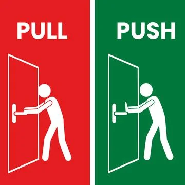 Push pull door sign stickers red green colors office entrance security icons Stockillustratie
