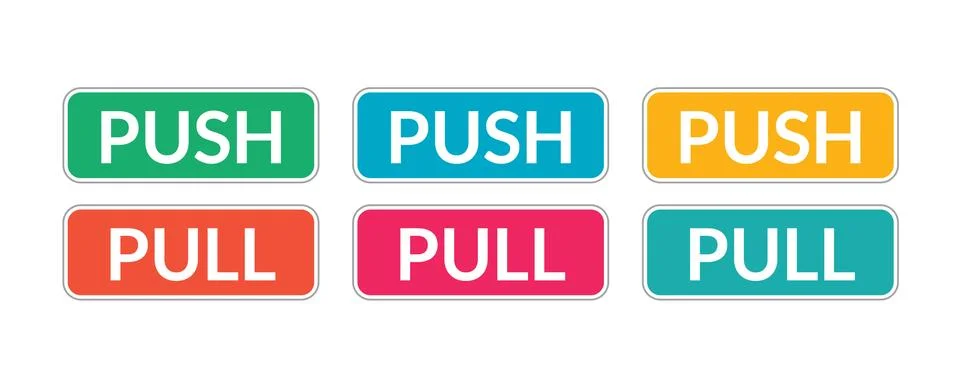 Push pull door sign. Vector push and pull icon sticker design concept Illustrazione stock