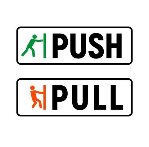 Push pull door sign. Vector push and pull icon sticker design concept Stock Illustration