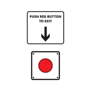 Push red button to exit door banner with red button symbol Stock Illustration