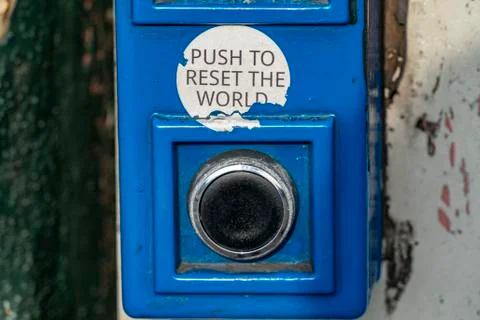 Push to reset world button detail Stock Photos