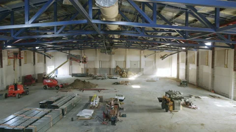 Push In Reveal On Interior Construction Site Work 4K 48FPS SLO-MO Stock Footage 266318372