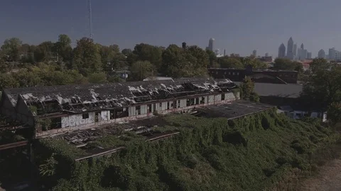 Push in to Ruins down Building Atlanta city skyline Background Stock Footage 82447706