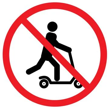 Push scooter stop and forbidden sign on white background. kick scooter sign. Stock Illustration