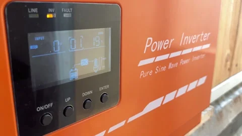 Push In Shot Of Digital Display On Pure Sine Wave Power Inverter Under Natural Stock Footage 337249817