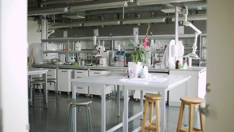 Push in shot of empty science lab Stock Footage 104075642