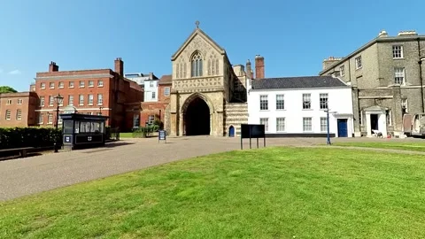 Push in shot towards Ethelbert Gate, Norwich Stock Footage 242386867