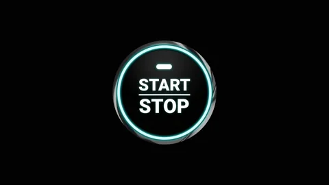 Push start button of ev car with glowing blue light 4K Animation Stock Footage 233342631