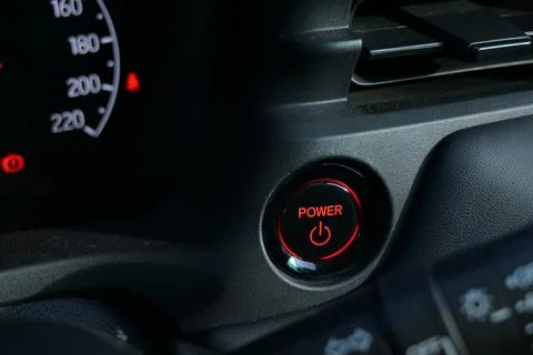 Push start power engine system button of electric vehicle car Stock Photos