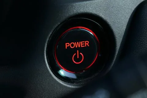Push start power engine system button of electric vehicle car Stock Photos
