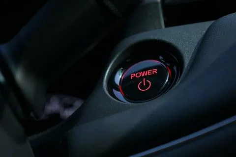 Push start power engine system button of electric vehicle car Stock Photos
