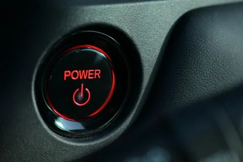 Push start power engine system button of electric vehicle car Stock Photos
