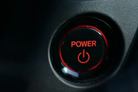 Push start power engine system button of electric vehicle car Foto stock
