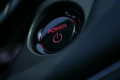 Push start power engine system button of electric vehicle car Stock Photos