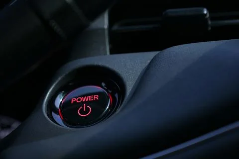 Push start power engine system button of electric vehicle car Stock Photos