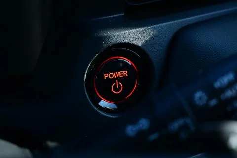 Push start power engine system button of electric vehicle car Stock Photos