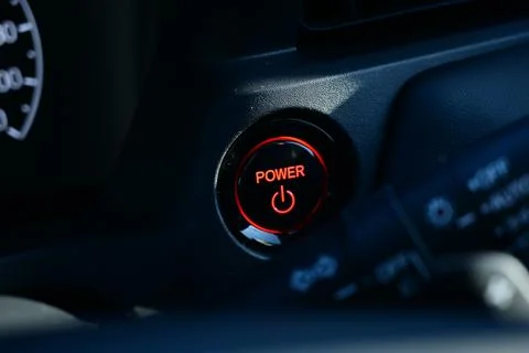Push start power engine system button of electric vehicle car Stock Photos