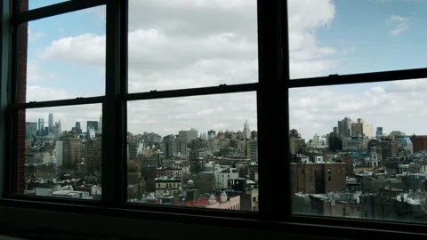 Push-In Through Window To View Of New York City Manhattan Skyline 4K 48FPS S Stock Footage 223431151