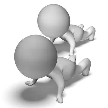 Push ups or pressups being done by 3d characters Stock Illustration