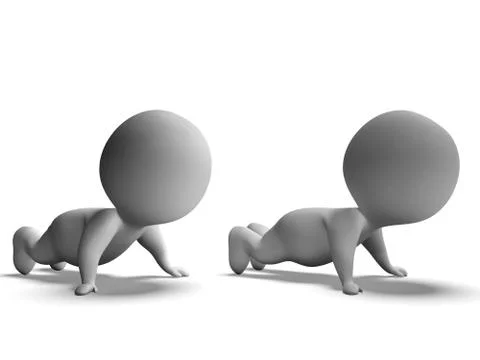 Push ups or pressups done by 3d characters Stock Illustration