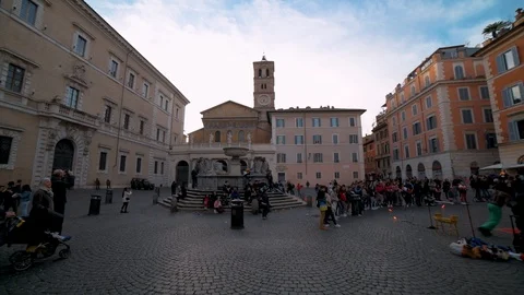 Push in view of the Basilica of Our Lady in Trastevere in Rome Stock Footage 125466325