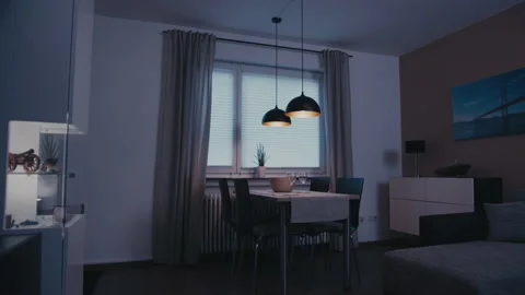 Push in wide shot  - Smart Home living room with intelligent LED lights. Stock Footage 138129159