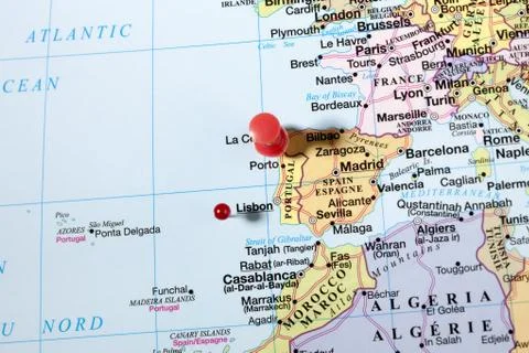 Push on world map Foto stock