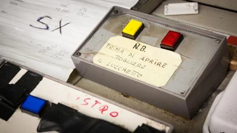 Pushbutton in an old prison Stock Photos