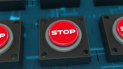 Pushed red danger button with the word stop 3D video Stock Footage 157819778