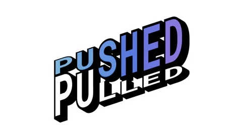 PUSHED vs PULLED, 3D Text Animation in Isometric View with Opposite Word Motion Stock Footage 314263836