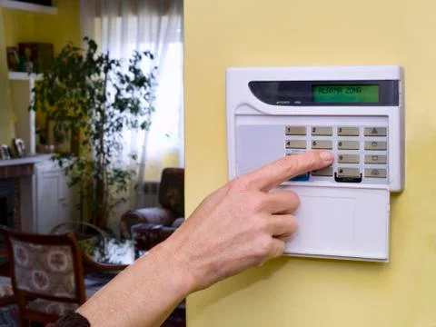 Pushing Alarm. Home security Stock Photos