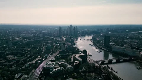 Pushing away from Waterloo towards Lambeth London Stock Footage 306594188
