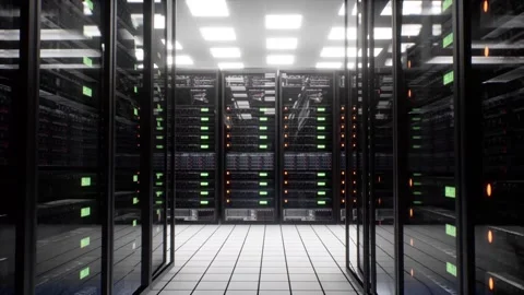 A Pushing back away within server room Video stock 155221850