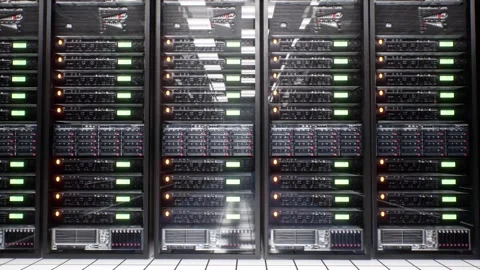 A Pushing back away within server room Stock Footage 155227122