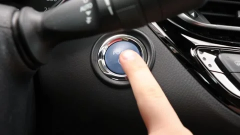 Pushing Blue Power Ignition Button To Start Keyless Ignition On Car Engine Stock Footage 151739994