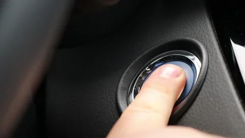 Pushing Blue Power Ignition Button To Start Keyless Ignition On Car Engine Stock Footage 151740018