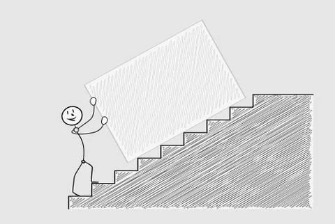 Pushing box up the stairs Stock Illustration