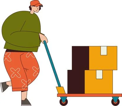 Pushing Boxes Using a Trolley Illustration - Warehouse Transport** Stock Illustration