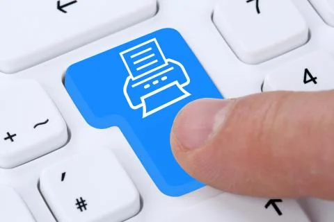 Pushing button on computer print document printing on printer Stock Photos